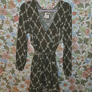 SO Olive Green Floral Long Sleeve Dress